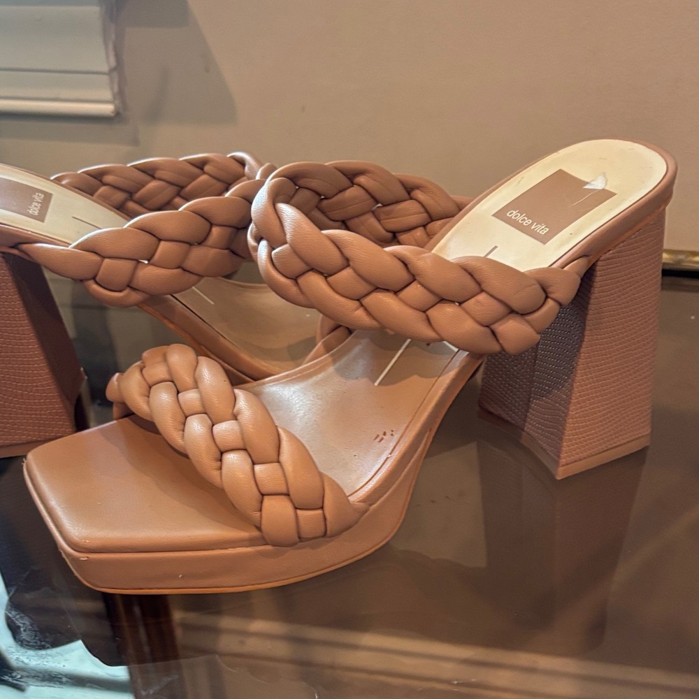 Dolce Vita Braided Double-Strap Block Heel Sandals - Beige - Picture 4 of 8